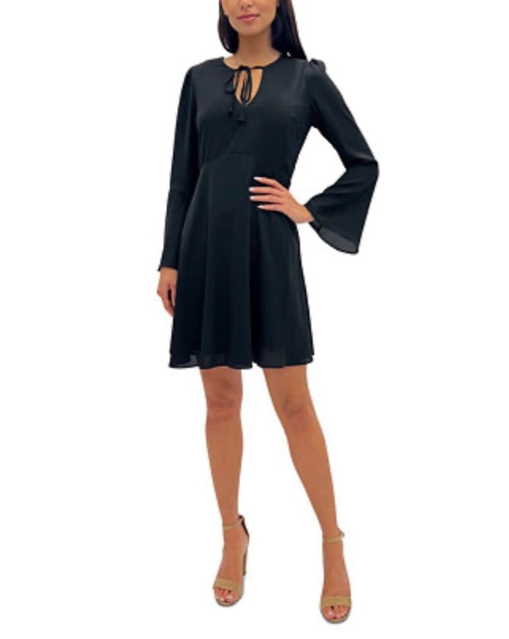 Sam Edelman Witchy Dark Romantic Goth Black chiffon dress bell sleeves Size 12